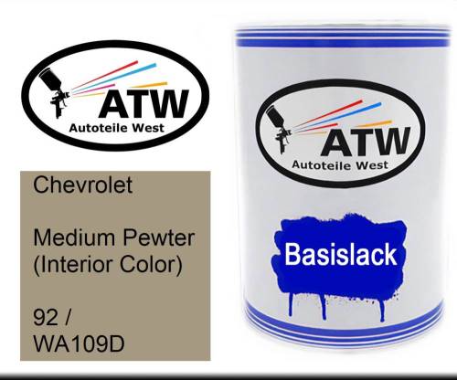Chevrolet, Medium Pewter (Interior Color), 92 / WA109D: 500ml Lackdose, von ATW Autoteile West.